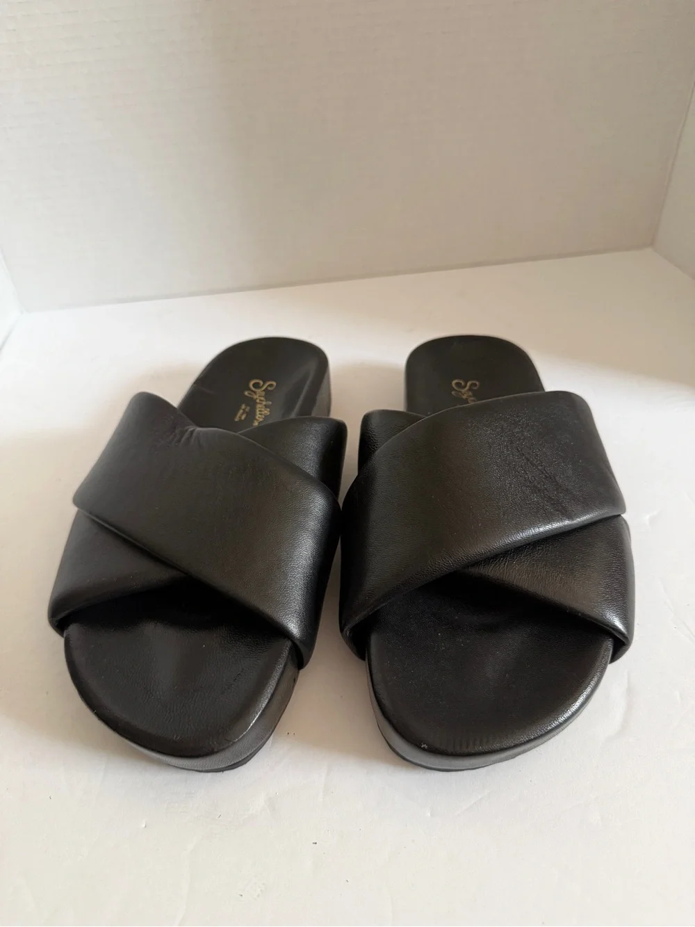 Seychelles Black Crisscross Platform Slide Sandals women size 6